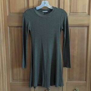 Lush olive green and black striped crew neck mini dress size XS